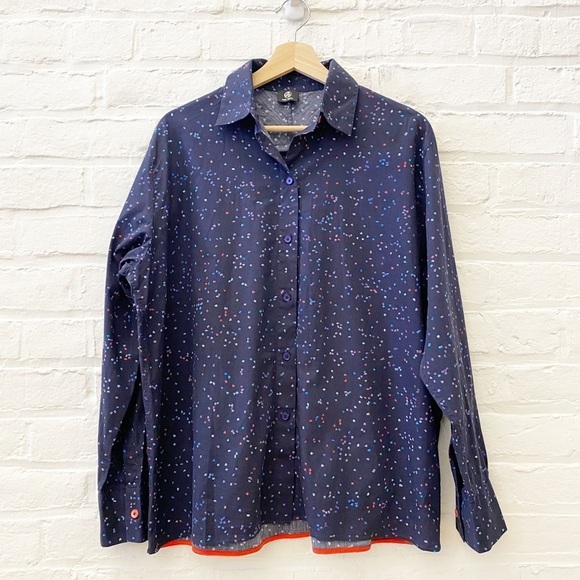 Paul Smith || Puzzle Pieces Button Down Shirt Blouse Cotton Navy 42 US 4-6 - Picture 1 of 8